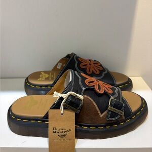 DR. MARTENS DAYNE MADE IN ENGLAND LEATHER & SUEDE APPLIQUE SLIDES US10